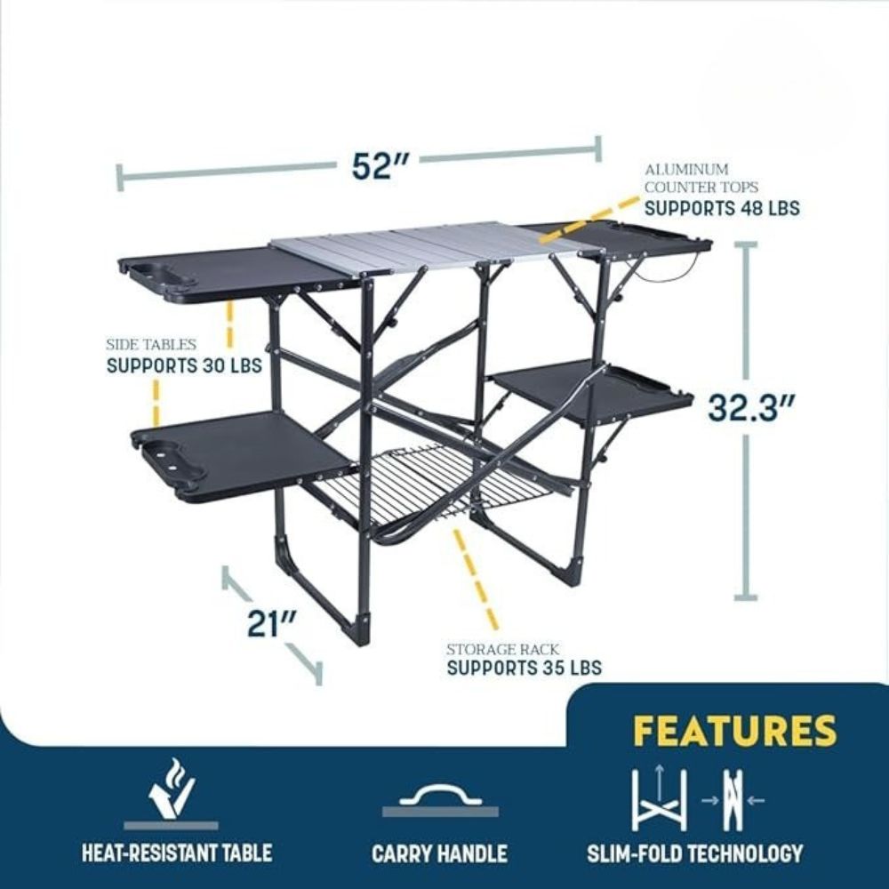 Portable Folding Cook Station with Heat-Resistant Top & Storage – Perfect for Camping